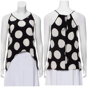 Mason Black White Polka Dot Silk Blouse Cami Crop V-Neck Tank Top Size 0 XS